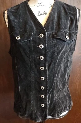 Liz Claiborne Crazy Horse Velvet Vest Cowgirl Holiday Black Western Size Medium  - Image 1 of 4