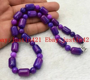 Natural 10x14mm & 10mm Purple Sugilite Gemstone Beads Necklace 18" AAA+ - Picture 1 of 12