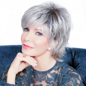 Women Short Grey Wigs Natural Gray Wigs Pixie Cut Wig Full Wigs Layered Hair US - Picture 1 of 8