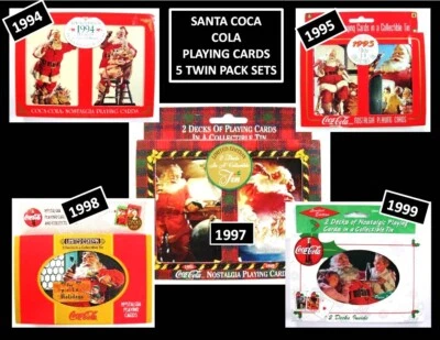 5 SETS OF COCA COLA SANTA PLAYING CARDS - 2 DECKS  IN EACH BOX -  1990's ALL NIB - Image 1 of 4