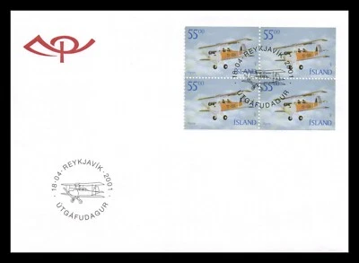 Iceland 2001 FDC, Airplanes, 55 kr., Block, Lot # 1. - Image 1 of 2