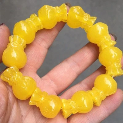 琥珀蜂蜡手链鸡油黄色情侣珠宝手工制作22x17毫米礼物 — 第 1/4 张图片