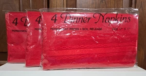 12 NEW Vintage Bardwil Linens Red Dinner Napkins 17" x 17" - 3 Packs of 4 - Picture 1 of 8