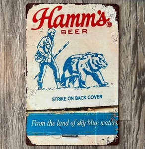 Hamm's Beer Land Of Sky Blue Waters Matchbook 8 x 12 Novelty Metal Sign New! - Picture 1 of 2
