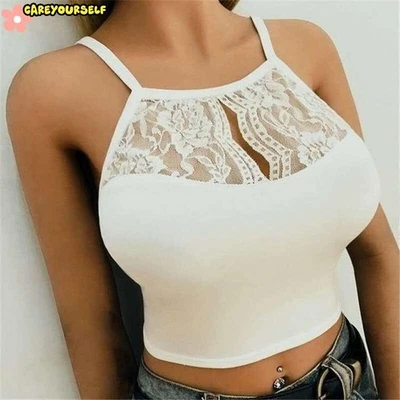 Women's Lace Halter Crop Tank Top Shirt Halter Neck Cami Bra Vest Sling Bra Tops - Image 1 of 4