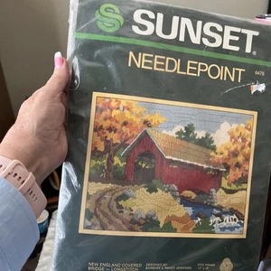 Vintage Sunset Needlepoint Kit Longstitch Covered Bridge Barbara Jennings N O S - Picture 1 of 3