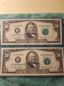 1990 Series Boston A23222857A - A23222864A Crisp $50 Federal Reserve Notes - Picture 1 of 2