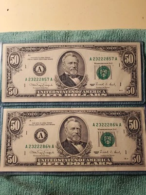 1990 Series Boston A23222857A - A23222864A Crisp $50 Federal Reserve Notes  - Image 1 of 2