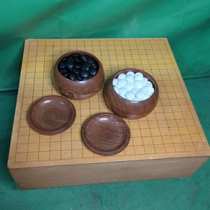Japanese Go Board with Legs Heso and Go Stones Set with Wooden Bowls Used Japan - Picture 1 of 20
