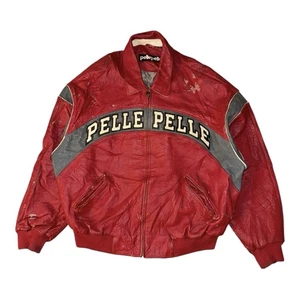 Pelle Pelle Leather Jacket Mens 2XL Red 90s Hip Hop Vintage Streetwear DAMAGED - Picture 1 of 17