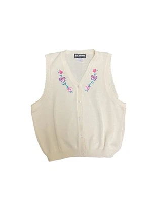 Vintage SG SPORT Floral Embroidered Sweater Vest Cottagecore  Women's XL - Image 1 of 4