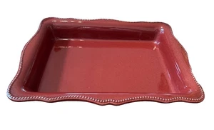 BICO Beaded Red Rectangular Casserole Stoneware Baking Dish Large 16x12 - Picture 1 of 7