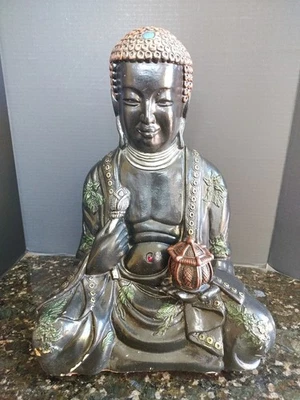  Buda Joia Pintada de Lótus 19" Grande Década de 1970 Indução Incomum do Nirvana!  - Imagem 1 de 4