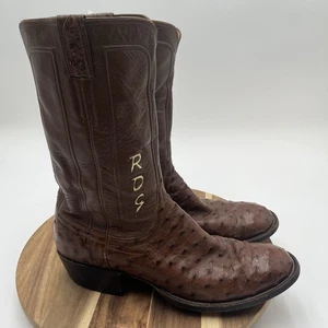 James Leddy Custom Embroidered Brown Ostrich Leather Boots Men's 11 B - Picture 1 of 10