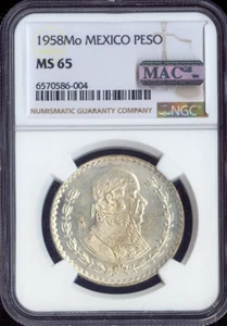 1958 Mo Mexico Silver 1 PESO NGC MS65 Quality - Picture 1 of 2