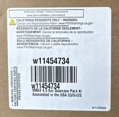 New Genuine OEM Whirlpool Washer Gearcase W11...
