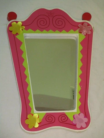 Pink Girls Wall Mirror Bedroom Bathroom Wooden Frame Tween Youth Flowers Dorm Cover