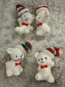 Vintage Porcelain Snow Bear Christmas Ornaments Around the World Set of 4 - Picture 1 of 2
