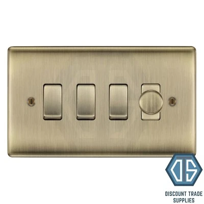 BG NEXUS Interruptor BG antiguo latón 4 velocidades 1 atenuador LED de borde posterior 3x 2 vías rejilla personalizada