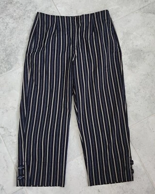 LIZGOLF MICHAELA navy stripe stretch crop capri pants, decorative leg-bottom (8) - Image 1 of 4
