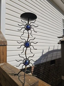 Halloween Metal Spider Candle Holder Blue Marbles Tall Goth Art Deco Spooky - Picture 1 of 7