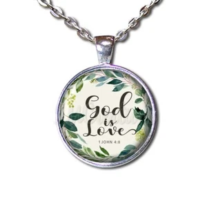 God Is Love Spiritual Bible Verse Handmade ROUND Glass Pendant Necklace - Picture 1 of 10