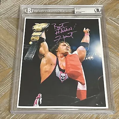 BRET HART SIGNED AUTOGRAPHED 8.5X11 WWF  WRESTLING PHOTO BECKETT BAS AUTHENTIC - Image 1 of 2