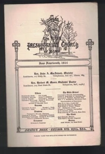 First Presbyterian Church of Ithaca NY June 14 1914 Bulletin Dewitt Park - Picture 1 of 2