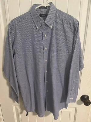 Camisa social masculina popeline Izod tamanho 15 1/2 32-33 azul média xadrez mistura de algodão - Imagem 1 de 4