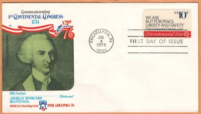 US 1974 Very Fine FDC Philadelphia Commemorating 1st Continental Congress 1774 - Image 1 of 2