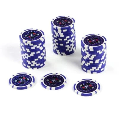 50 Poker-Chips Wert 10 blau Laserchip 12g Metallkern Jetons Coin für Pokerkoffer - Bild 1 von 4