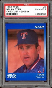 1990 Star Ryan (Rangers) Baseball #1 Nolan Ryan Checklist Portrait Glossy PSA 8