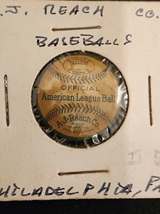 1910 Baseball Official A.J. Reach Advertising American League Ball Pin Button - Picture 1 of 2