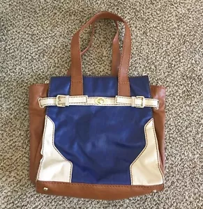 Co-Lab Blue and Brown Leather Hand Bag - Picture 1 of 5