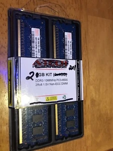 2GB 2 x 1GB PC3-8500 Desktop DDR3 1066 MHz DIMM 240-Pin Non-ECC Memory RAM 2GB - Picture 1 of 2