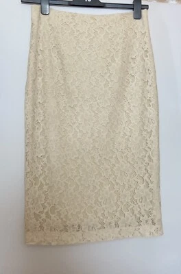 F&F Ivory Lace Mix Zip Back Skirt With Give Size 10 - Image 1 of 4