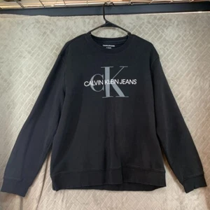 Calvin Klein Mens XL Sweatshirt Black Logo Graphic Crew Neck Cotton Blend - Picture 1 of 18
