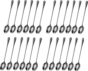 YSAMAX 24 Pcs Metallic Black Stainless Steel Latte Spoons 19 cm Long Handle - Picture 1 of 8