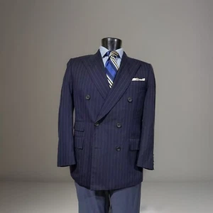 Turnbull Asser Wool Blue Pinstripe DB Peak Lapels Suit Jacket Sport Coat 40 S - Picture 1 of 8