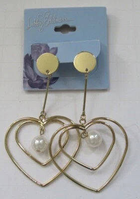 Libby Edelman gold tone heart earrings with pearl center NEW with tags - Image 1 of 4