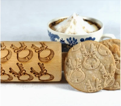 Stodola Engraved Large Rolling Pin with RUDOLPH REINDEER Pattern - Image 1 of 3