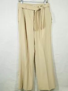 Calvin Klein Wide Leg Pants Women 8 Beige Tie Belt Lightweight Business Casual - Picture 1 of 12