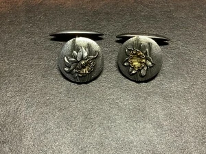 Antique, Meiji, Japanese, Cufflinks, Sterling Silver, Floral Design Hallmarked - Picture 1 of 7