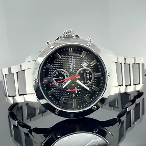 BIJOUX CHASSE HOMME LUXE CHRONOGRAPHE CÉRAMIQUE/ACIER INOXYDABLE MÉLANGE ARGENT/NOIR - Photo 1/6