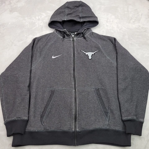 Texas Longhorns Hoodie Men XXL Grey Nike Team Full Zip Sweater Therma Logo Adult Cover