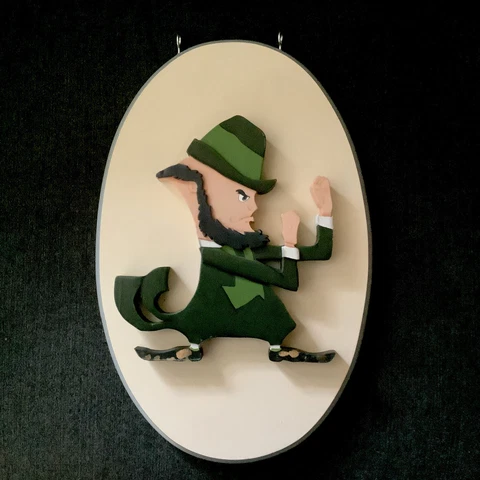 Notre Dame Fighting Irish Football Leprechaun Mascot Wooden Plaque 16 x 11” 3-D Cover