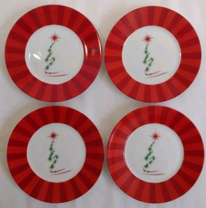Christmas Tree Dessert Plates Set of 4 Modern 6" Excellent Used Condition - Picture 1 of 4