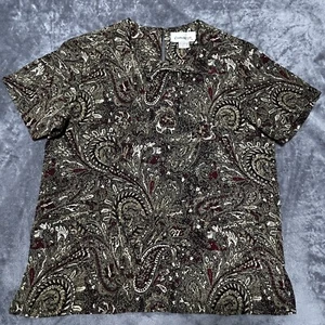 Claudia Richard Women's Paisley Print Top Small Short Sleeve Boho 100% Polyester - Picture 1 of 8