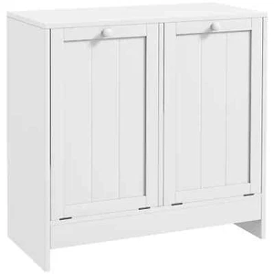 Modern Bathroom Tilt-Out Laundry Cabinet 2 Compartments Storage Unit White - Picture 1 of 12