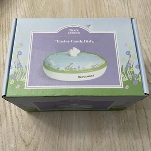RARE Vintage See's Candies Egg Shaped Candy Dish Floral Easter Bunny Lid  7" NIB - Picture 1 of 6